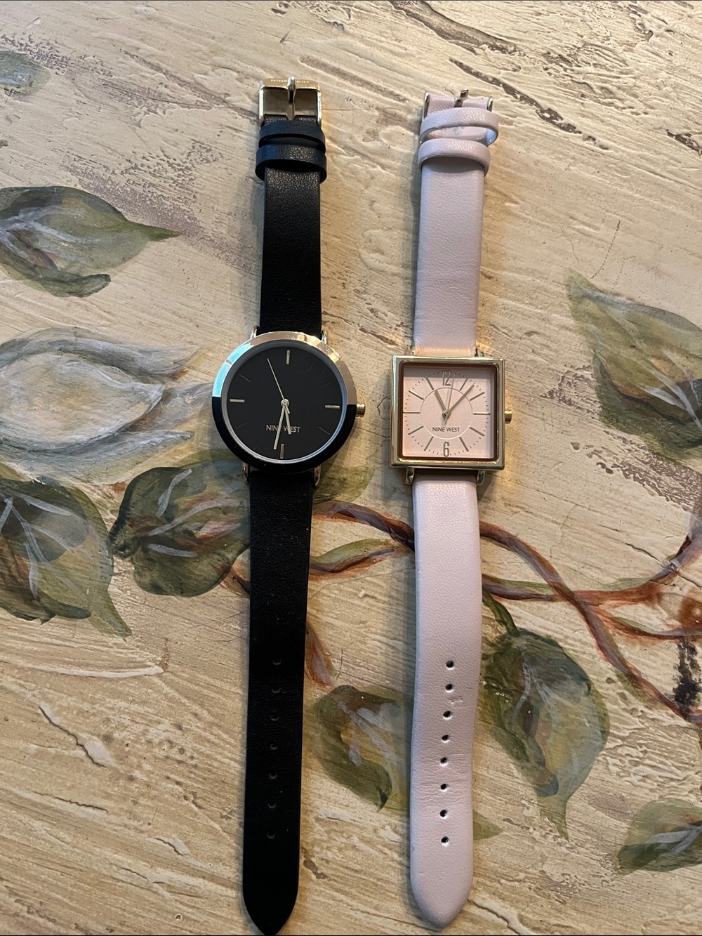 Nine West Men's Black Round Dial Watch and Pink Square Dial Watch